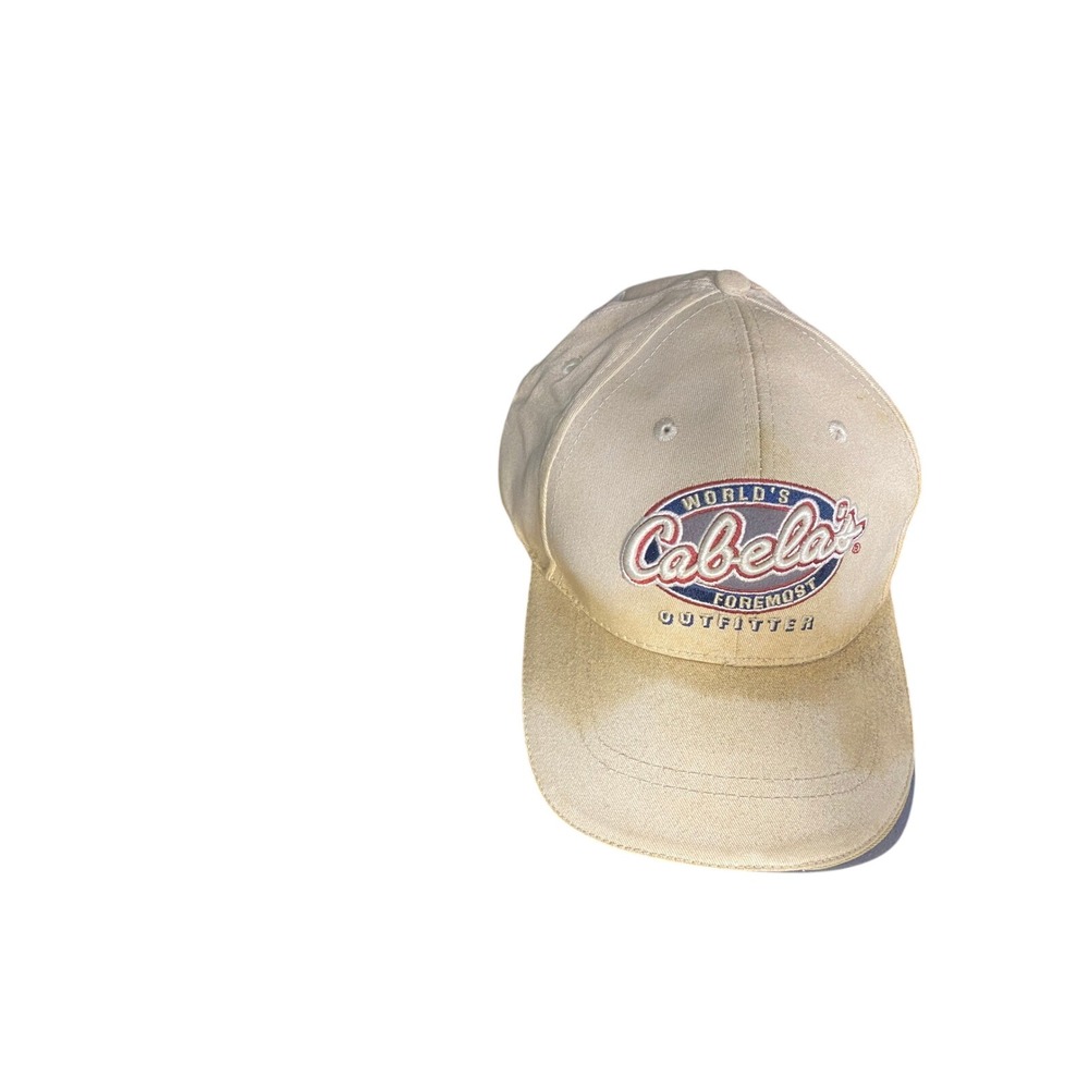 Cabela's‎ Hat Baseball Cap Worlds Foremost Outfitter Beige Blue